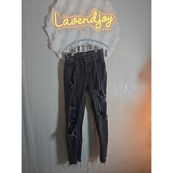 Pacsun High Rise Straight Distressed Black Denim Jeans Size 25 - Picture 1 of 9